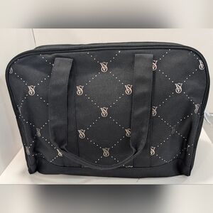 NEW Victoria's Secret Weekender Large Black Tote Zip Duffle Bag VS Logo Canvas